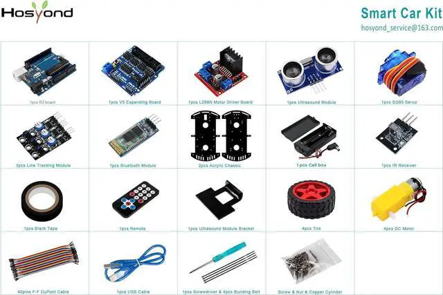 Alt view image 5 of 5 - Hosyond Smart Robot Car R3 Project Kit Compatible with Arduino IDE, with Tutorial, Bluetooth, Line Tracking, Ultrasonic Sensor