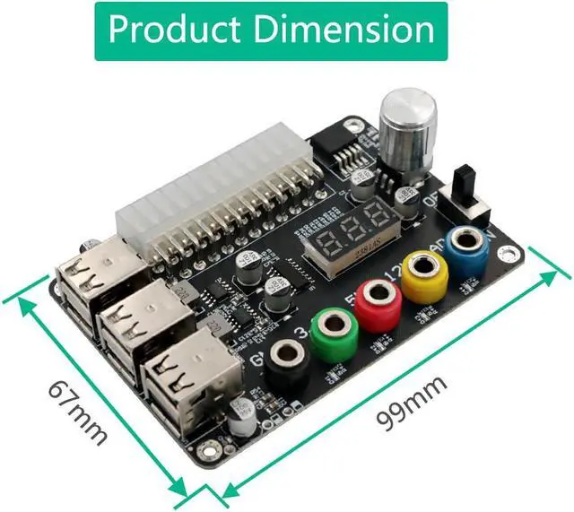 Alt view image 3 of 5 - HLT ATX Power Supply Breakout Board with Adjustable Voltage Knob and 6- Port USB 2.0,and QC 2.0/QC 3.0, 3A Maximum Output,