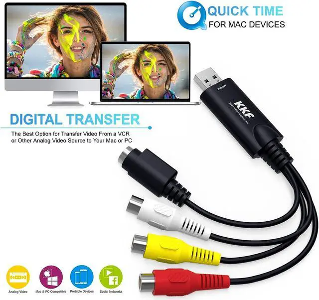 Alt view image 5 of 5 - Kkf RCA AV to USB Video Capture Card Converter, Convert Analog VHS VCR to Digital Adapter, USB 2.0 Audio Transfer Grabber, Digitize Video DSLR DVD PS3 PS4 Camera (IU037B-2)