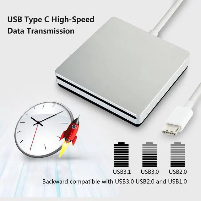 Alt view image 2 of 5 - External DVD Drive,USB 3.0 Portable CD/DVD +/-RW Drive/DVD Player for PC Computer USB-C/Type-c Slim DVD/CD ROM Rewriter Burner Compatible with The Latest MacBook pro/MacBook/dell Laptop etc