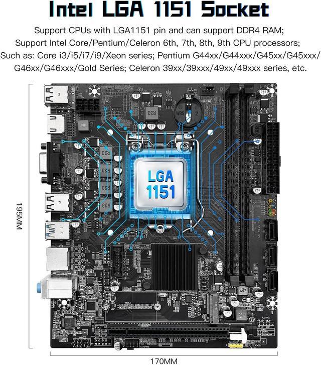 JUXIESHI LGA 1151 Motheboard H110 for Intel 9th 8th 7th 6th Gen CPU with  PCI-E 3.0, DDR4 Support MAX 32GB Desktop Memory, SATA(NGFF)/NVME M.2 Slot,  SATA 6Gb/s, USB 3.0 Plus HDMI-Compatible &