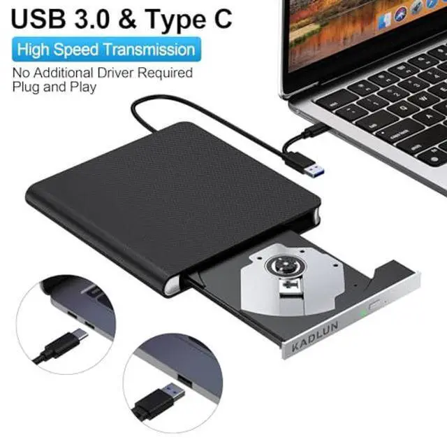 Alt view image 2 of 5 - External CD DVD Drive for Laptop, USB 3.0 CD Burner External DVD Drive Portable DVD Player for Laptop with 4 USB and TF/SD Slots,Slim External CD Drive Compatible with Laptop Desktop Mac Windows Linux