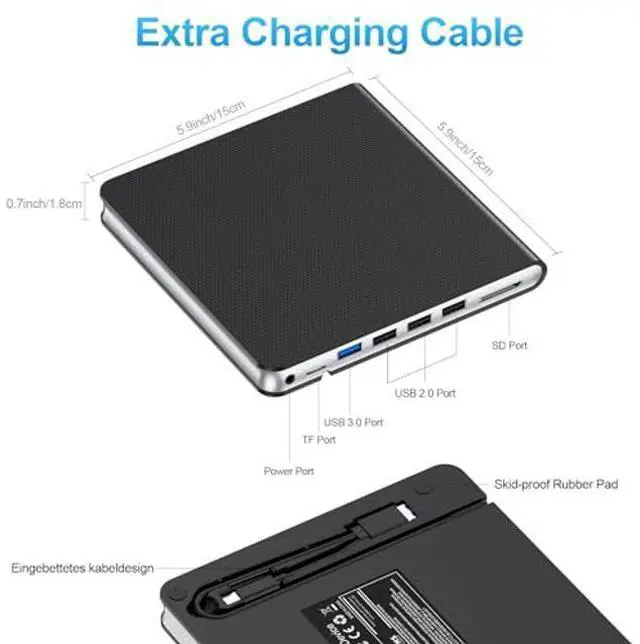 Alt view image 3 of 5 - External CD DVD Drive for Laptop, USB 3.0 CD Burner External DVD Drive Portable DVD Player for Laptop with 4 USB and TF/SD Slots,Slim External CD Drive Compatible with Laptop Desktop Mac Windows Linux