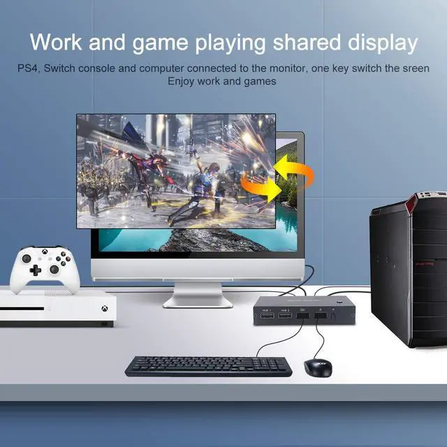 Alt view image 4 of 5 - KCEVE HDMI KVM Switch, 2 Port USB and HDMI 4K@60Hz Switch Adapter Box for 2 Computers Share Keyboard Mouse and one HD Monitor, with HDMI Cables and USB Cables