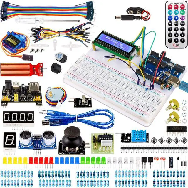 Main image of Miuzei Starter Kit Compatible with Arduino Projects, Circuit BreadBorad, LCD1602 Module, Breadboard, Jumper Wires, Servo, Sensors, LEDs, Detailed Tutorial MA05