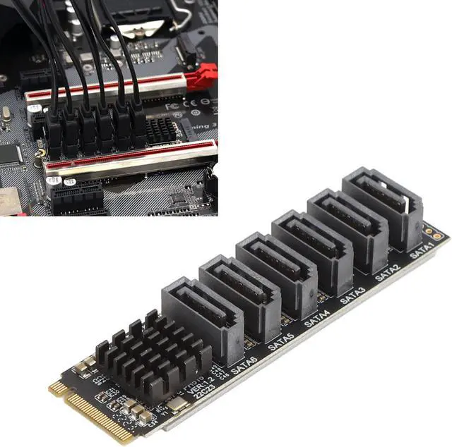 Alt view image 5 of 5 - M.2 to SATA3.0 Adapter Card, PCB 6Gbps High Speed ASM1166 M.2 PCIE to SATA Expansion Card with Smart Indicator, Plug and Play, Support 6 SATA Devices, for Thunderbolt Expansion