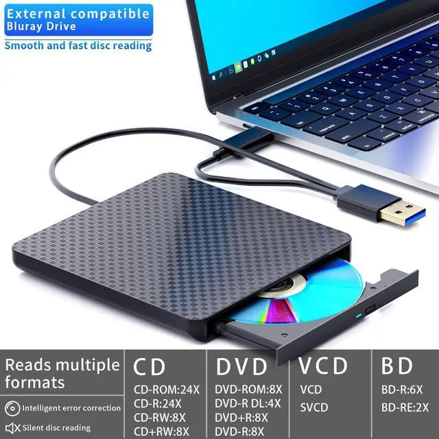 Alt view image 3 of 5 - POTVMOSL External Compatible Bluray Player Read and Write Portable Burner Compatible with USB 3.0 and Type-C Port/Win 7-11/MAC OS Compatible for Reading BD/DVD/CD
