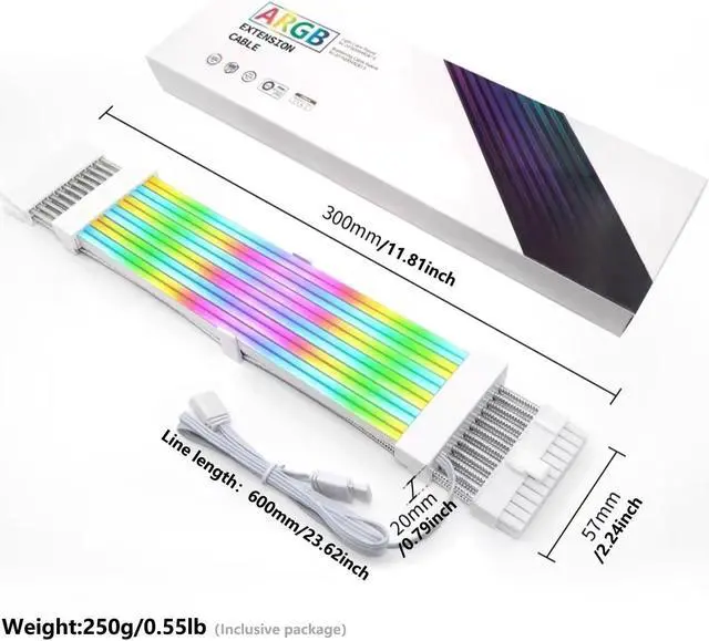 Alt view image 2 of 5 - Pxyz 30cm White ARGB PC Extension Cable, 18AWG, 24pin/2x8pin/3x8pin, 5V 3Pin Sync for Gaming Case, Compatible with Asus Aura Sync, Gigabyte RGB Fusion, MSI Mystic Light