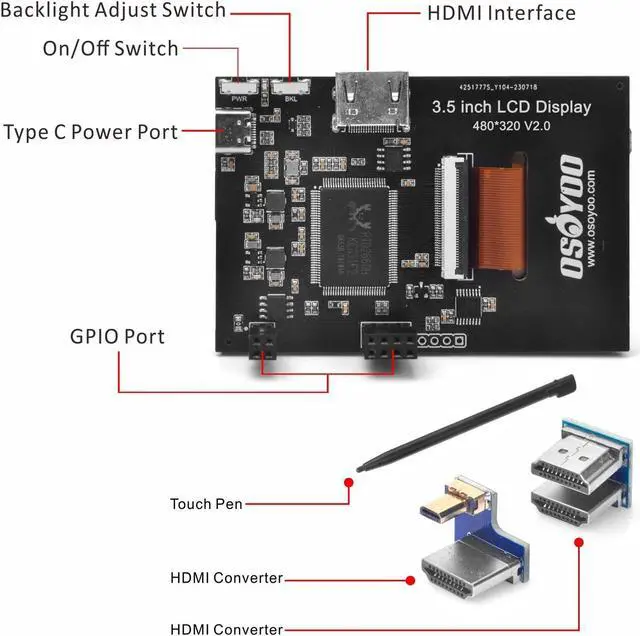 Alt view image 5 of 5 - OSOYOO 3.5 inch HDMI LCD Touch Screen Monitor Display TFT 480 * 320 Pixel Resolution for Raspberry Pi 5 4 3 Model B B+ 2 with Stylus Pen