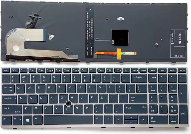 Main image of Laptop Replacement US Layout with Pointing with Backlight Keyboard for HP EliteBook 750 755 850 855 G5 G6 Zbook 15U G5 G6 L14366-001 L32575-001 Silver Frame