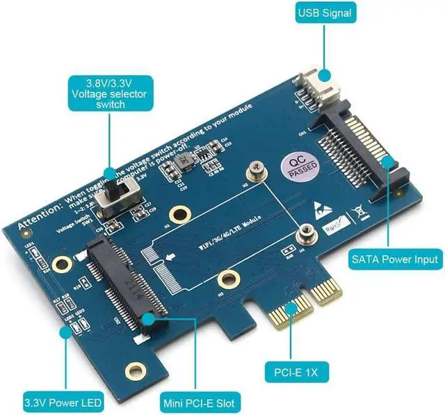 Alt view image 2 of 5 - Mini PCI-E PCI Express to PCI-E 1x Adapter with SIM Card Slot