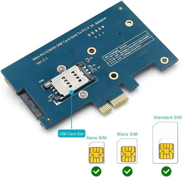 Alt view image 4 of 5 - Mini PCI-E PCI Express to PCI-E 1x Adapter with SIM Card Slot