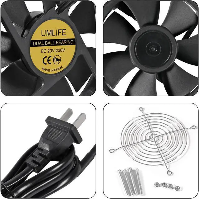 Alt view image 4 of 5 - UMLIFE 2PACK EC 120mm x 38mm Dual Ball Bearings 120mm x 120mm x 38mm DIY Cooling Ventilation Exhaust Fan 110V 115V 120V 220V 240V AC Axial Case Muffin Fan