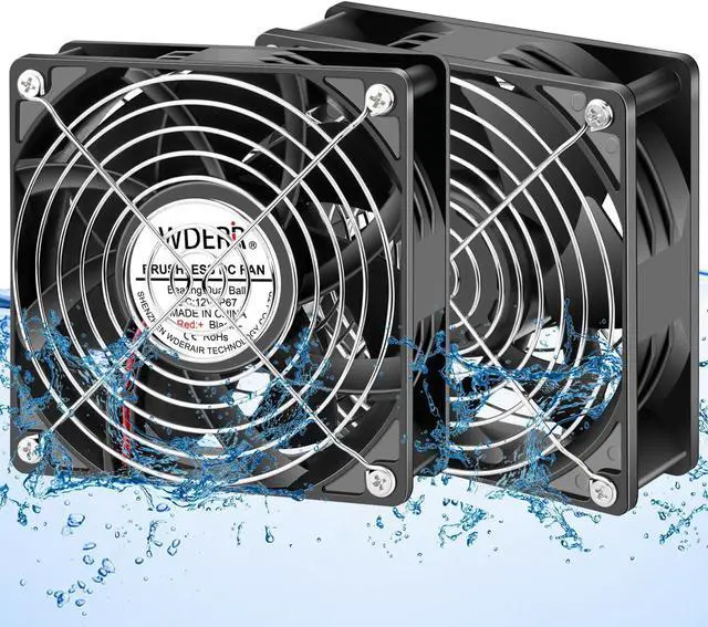 Main image of WDERAIR 12V DC Waterproof and MoistureProof IP67 Rated 120mm x 38mm High Airflow Exhaust Cooling Fan for rv Fridge/Grow Tent/Greenhouse/Crawlspace/Boat/Ventilation 3000RPM 2-Pack