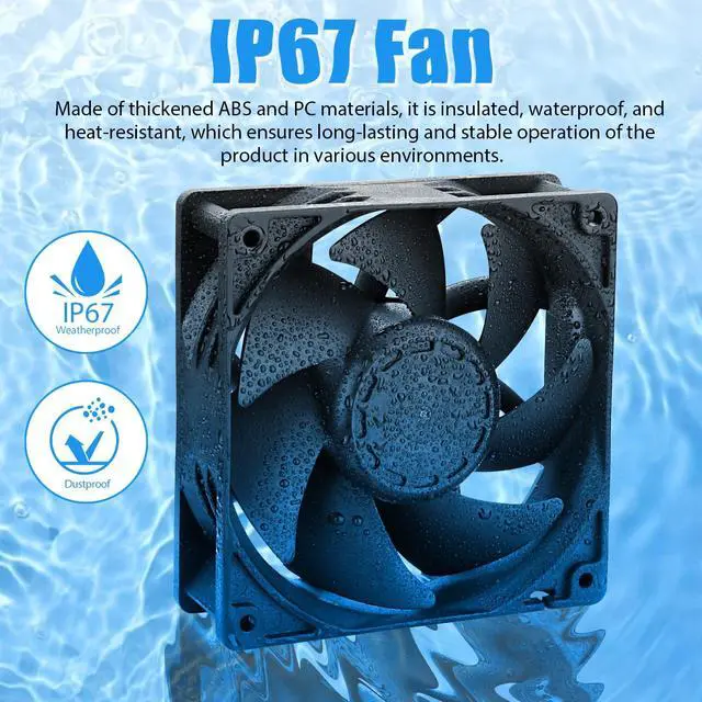 Alt view image 3 of 5 - WDERAIR 12V DC Waterproof and MoistureProof IP67 Rated 120mm x 38mm High Airflow Exhaust Cooling Fan for rv Fridge/Grow Tent/Greenhouse/Crawlspace/Boat/Ventilation 3000RPM 2-Pack