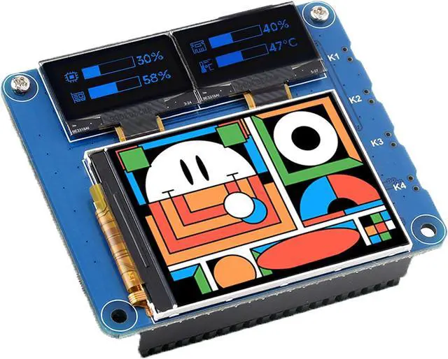 Main image of Triple OLED/LCD HAT for Raspberry Pi 5/4B/3B+/3B/Zero W/Zero 2W, Onboard 2inch IPS LCD Main Screen 240x320 SPI Interface and Dual 0.96inch OLED Secondary Screens 128x64 I2C Interface