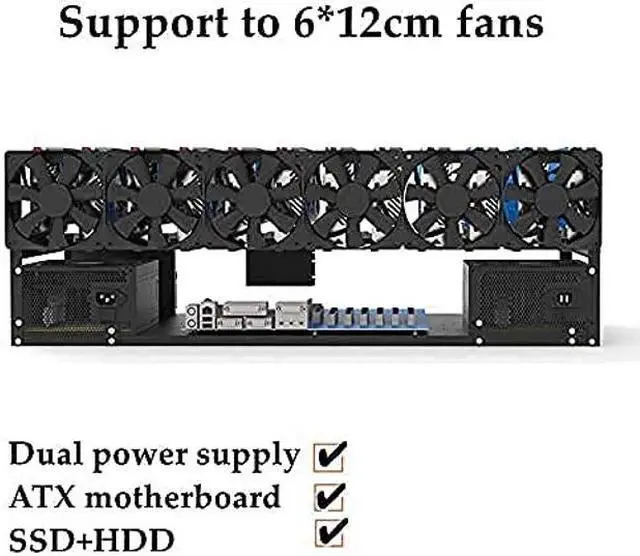 Alt view image 3 of 5 - 12 GPU Mining Rig Frame, Steel Open Air Miner Rig Case Support for Dual ATX, Bitcoin Miner Mining Rack for ETH Crypto Coin Currency Mining, Support to Dual Power Supply, Frame ONLY