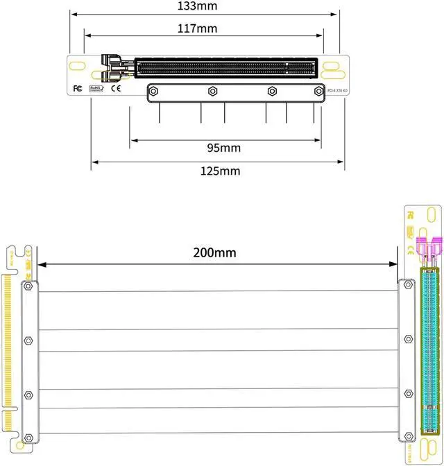 Alt view image 5 of 5 - XRIKUI PCI-E 4.0 16X Extension Riser Cable for Vertical GPU Mount Flexible Cable High Speed Extension Adapter Cable 20cm(Black 90 Degrees)