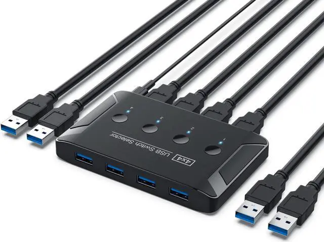 Main image of USB 3.0 Switch, Premium USB Switcher Computers Sharing 4 USB Devices for Keyboard Mouse Printer Scanner, Peripheral Switcher Box Compatible with Mac/Windows/Linux