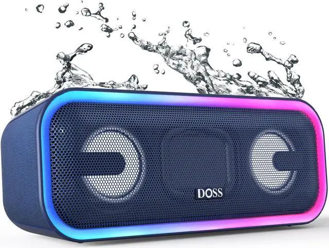 Main image of DOSS SoundBox Pro+ Bluetooth Speaker with 24W Impressive Sound, Booming Bass, IPX6 Waterproof, 15Hrs Playtime, Wireless Stereo Pairing, Mixed Colors Lights, 66 FT- Blue