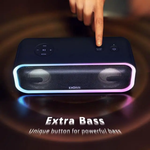 Alt view image 3 of 5 - DOSS SoundBox Pro+ Bluetooth Speaker with 24W Impressive Sound, Booming Bass, IPX6 Waterproof, 15Hrs Playtime, Wireless Stereo Pairing, Mixed Colors Lights, 66 FT- Blue
