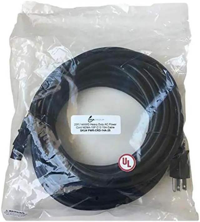 Alt view image 5 of 5 - AYA 25Ft (25 Feet) 14AWG Heavy Duty Power Cord NEMA-15P C13 15A Cable 3 Conductor UL Listed