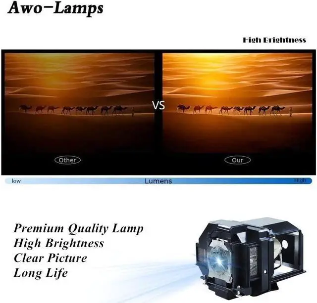 Alt view image 4 of 5 - AWO V13H010L96 / V13H010L97 Replacement Lamp Bulb with Housing for EPSON ELPLP96 / ELPLP97 PowerLite X39,1266,1286,Home Cinema 2150,660,EB-W42,EB-X41,EH-TW5600,EH-TW5650,EX5260,VS250,VS350,VS355