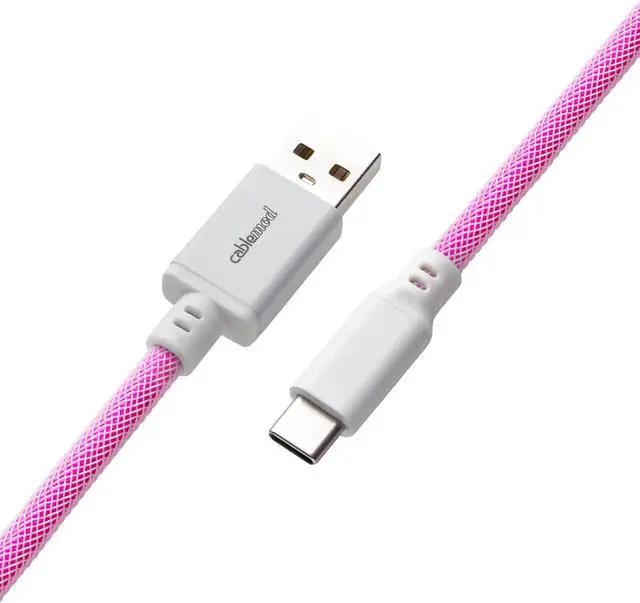 Alt view image 3 of 4 - CableMod Classic Coiled Keyboard Cable (Strawberry Cream, USB A to USB Type C, 150cm)