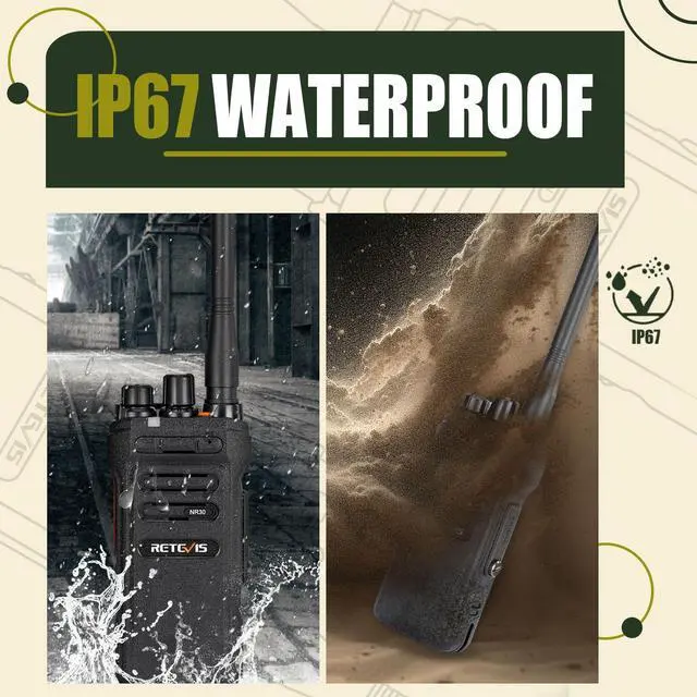 Alt view image 3 of 5 - Retevis NR30 Professional 2 Way Radio Long Range,GMRS Walkie Talkies for Emergency,IP67 Waterproof,2800mAh,Noise Cancelling,Group Call,Heavy Duty Two Way Radios for Survival Mountain Hunting(2 Pack)