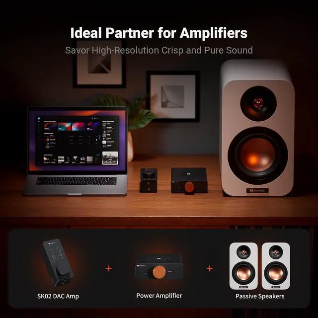 Alt view image 5 of 5 - Fosi Audio SK02 DAC Amp Headphone Amplifier Desktop USB C to AUX Digital to Analog Audio Converter Adapter Preamp Optical to 3.5mm 4.4mm Balanced Combo for Home Audio System