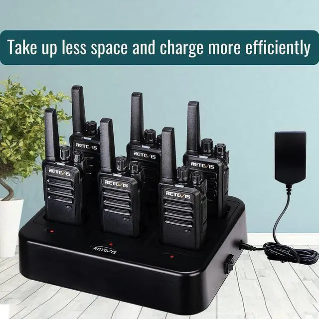 Alt view image 4 of 5 - Retevis RT68 Walkie Talkie(10 Pack) with Earpiece(6 Pack) with 6 Way Multi Unit Charger(1 Pack), Two Way Radios Rechargeable, Heavy Duty Walkie Talkies for Adults, for Restaurant School Manufacturing