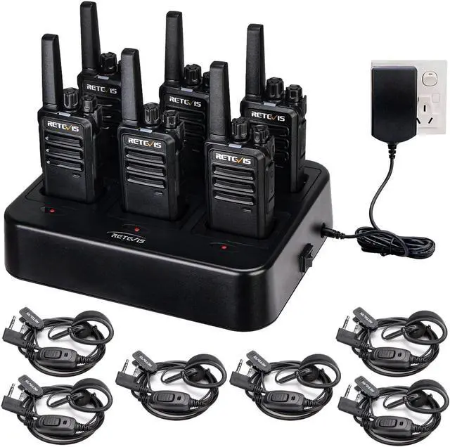 Alt view image 2 of 5 - Retevis RT68 Walkie Talkie(10 Pack) with Earpiece(6 Pack) with 6 Way Multi Unit Charger(1 Pack), Two Way Radios Rechargeable, Heavy Duty Walkie Talkies for Adults, for Restaurant School Manufacturing