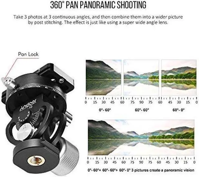 Alt view image 2 of 5 - Andoer VH-10 2 Way Pan/Tilt Tripod Head Panoramic Bird Watching Photography Head with Quick Release Plate 3 Bubble Level Carry Bag Replacement for Sirui L10 RRS MH-02