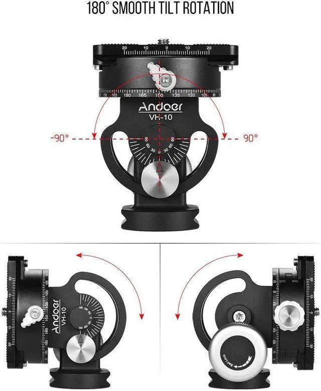 Alt view image 3 of 5 - Andoer VH-10 2 Way Pan/Tilt Tripod Head Panoramic Bird Watching Photography Head with Quick Release Plate 3 Bubble Level Carry Bag Replacement for Sirui L10 RRS MH-02