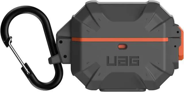 Alt view image 4 of 5 - URBAN ARMOR GEAR UAG Designed for AirPod Case Silver Orange (3rd Generation, 2021) Durable Protective Soft-Touch Silicone with Detachable Carabiner, Pathfinder
