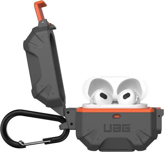 Alt view image 3 of 5 - URBAN ARMOR GEAR UAG Designed for AirPod Case Silver Orange (3rd Generation, 2021) Durable Protective Soft-Touch Silicone with Detachable Carabiner, Pathfinder