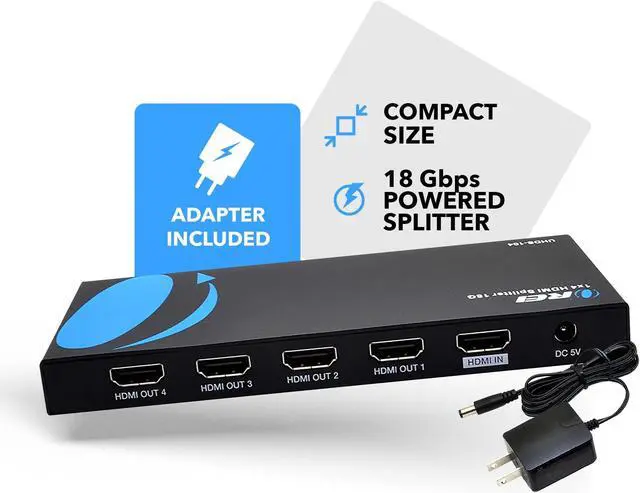 Alt view image 3 of 5 - OREI UltraHD 4K @ 60 Hz 1 X 4 HDMI Splitter 1 in 4 Out 4 Port 4: 8-Bit - HDMI 2.0, HDCP 2.0, 18 Gbps, EDID, Duplicate / Mirror 4K Screens - UHDS-104