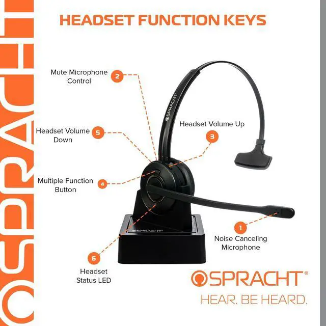Alt view image 3 of 5 - Spracht HS-2050 Single Ear Wireless Bluetooth Headset with Base Station | Noise Cancelling Headphones with Microphone for Pc, Laptop, Work from Home, Skype, Zoom, Call Centers, Office, Trucker
