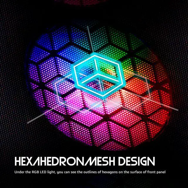Alt view image 3 of 5 - Raidmax X921 Mesh Airflow and Tempered Glass Gaming PC Case with Fans, Pre-Installed 6 Static RGB Color Fans, ATX Mid Tower PC Case, Black PC Case, Support ATX, Micro ATX, Water Cooling