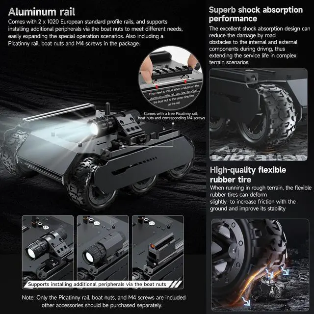 Alt view image 4 of 5 - waveshare Flexible and Expandable 6x4 Off-Road UGV, Multiple Hosts Support, with Extension Rails and ESP32 Slave Computer, 6 Wheels 4WD Mobile Robot Chassis
