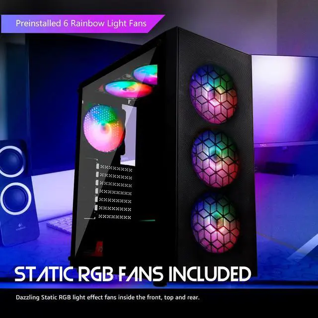 Alt view image 2 of 5 - Raidmax X921 Mesh Airflow and Tempered Glass Gaming PC Case with Fans, Pre-Installed 6 Static RGB Color Fans, ATX Mid Tower PC Case, Black PC Case, Support ATX, Micro ATX, Water Cooling