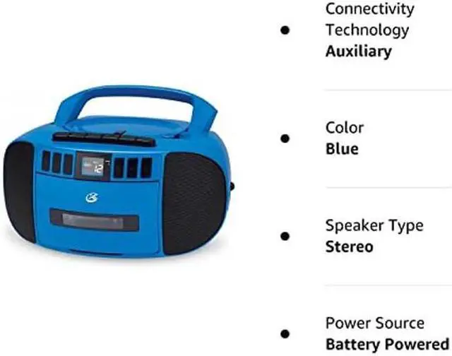 Alt view image 4 of 4 - GPX BCA209BU Portable Am/FM Boombox with CD and Cassette Player, Blue