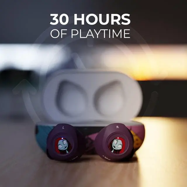 Alt view image 2 of 5 - Disney Nightmare Before Christmas Sally Dress TWS Earbuds Wireless Bluetooth 5.0 Compatible in-Ear Headset with Built-in Mic & Portable Recharging Case - IPX8 Waterproof & Sweatproof,Long Battery Life