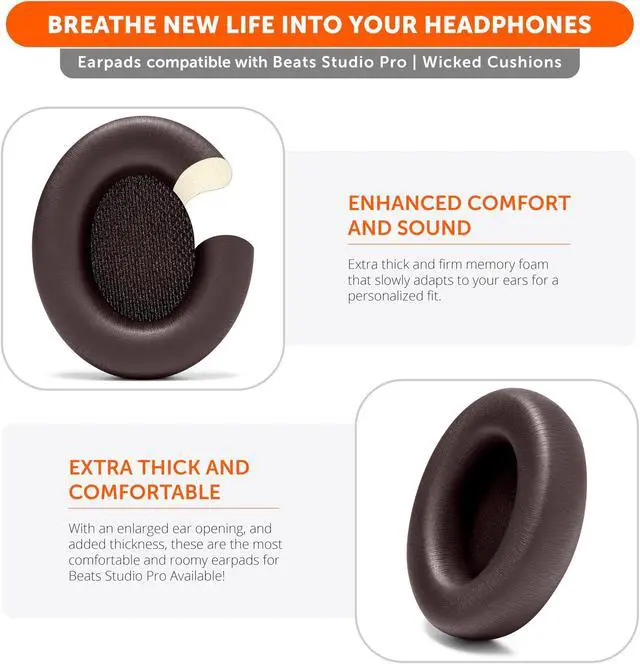 Alt view image 4 of 5 - WC Earpads and Protective SweatZ Cover Bundle for Beats Studio Pro Headphones by Wicked Cushions | Brown