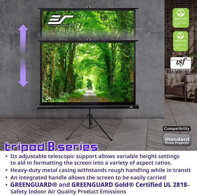 Alt view image 2 of 5 - Elite Screens Tripod B, 85-INCH 1:1, Lightweight Pull Up Foldable Stand, Manual, Movie Home Theater Projector Screen, 4K / 8K Ultra HDR 3D Ready, 2-YEAR WARRANTY, T85SB