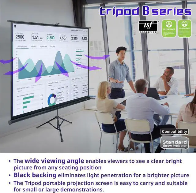Alt view image 5 of 5 - Elite Screens Tripod B, 85-INCH 1:1, Lightweight Pull Up Foldable Stand, Manual, Movie Home Theater Projector Screen, 4K / 8K Ultra HDR 3D Ready, 2-YEAR WARRANTY, T85SB