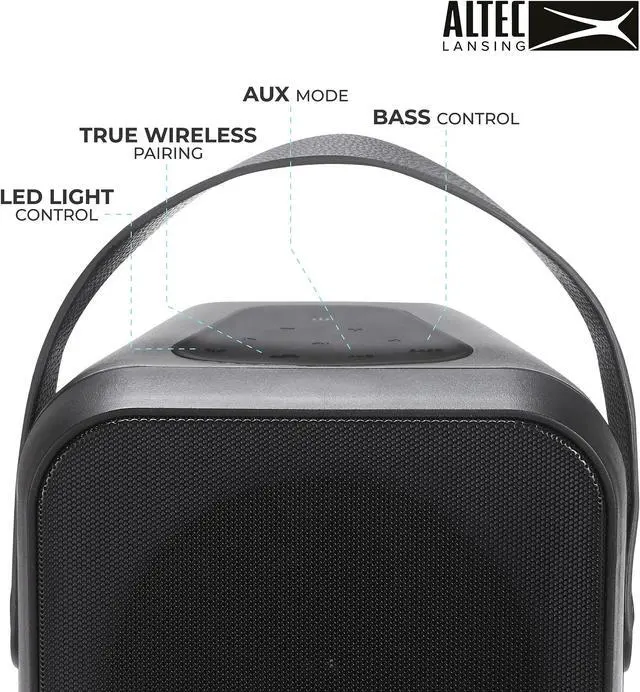 Alt view image 2 of 5 - Altec Lansing Shockwave Wireless Party Speaker - 60W Bluetooth Speaker with Long Lasting 6 Hour Battery, Multi LED Modes, Multiple Bass Boost Modes, Party Sync