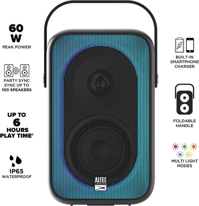 Alt view image 4 of 5 - Altec Lansing Shockwave Wireless Party Speaker - 60W Bluetooth Speaker with Long Lasting 6 Hour Battery, Multi LED Modes, Multiple Bass Boost Modes, Party Sync