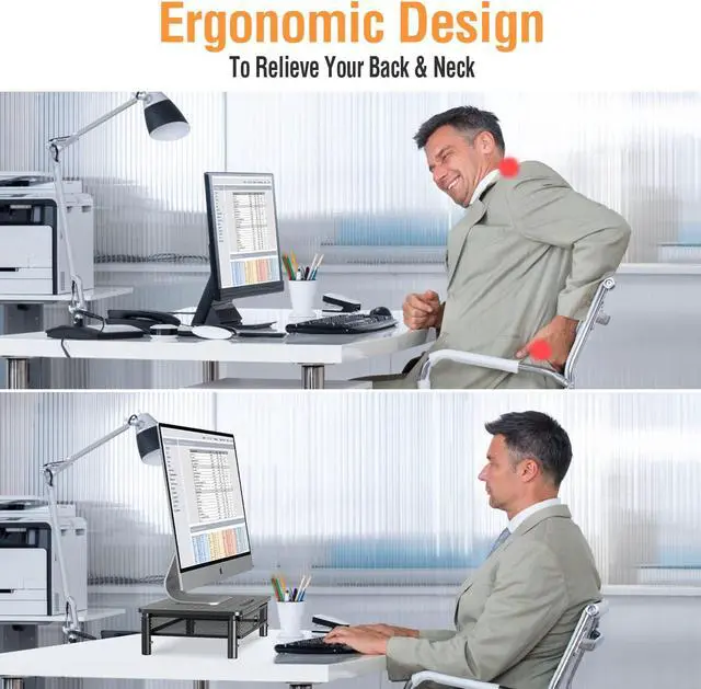 Alt view image 5 of 5 - ELIVED 2 Pack Monitor Stand Riser with Drawer+ErgoFocus Dual Monitor Stand Riser