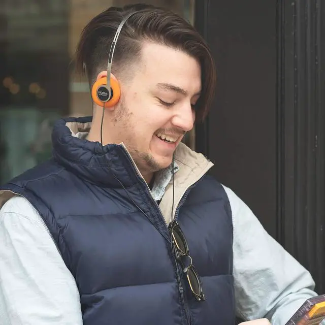 Alt view image 4 of 5 - Koss x Retrospekt P/21 Retro On-Ear Headphones, Retro Orange Foam, Adjustable Headband, Wired 3.5mm Plug, Orange Black and Silver